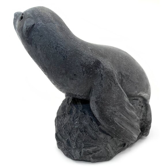 WOLF ORIGINAL Seal Figurine Soapstone Look Sculpture Vintage 70s Made in Canada - Picture 7 of 11
